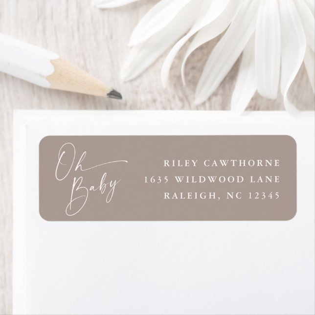Modern Script Neutral Baby Shower Return Address (Insitu)