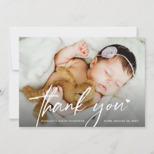 Modern Script Newborn baby Photo Heart  Thank You Card