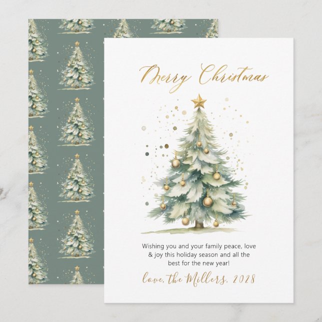 Modern Script Non Photo Christmas Tree  Holiday Card (Front/Back)