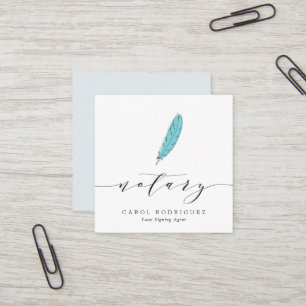 modern script notary loan signing agent square business card