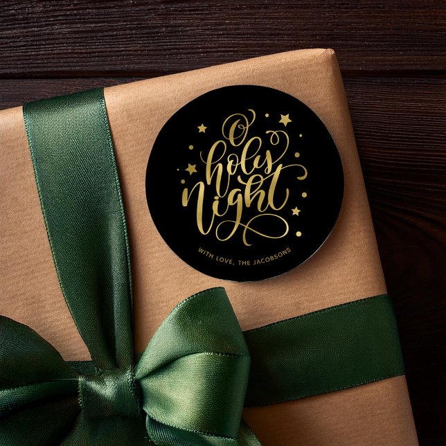 Modern Script O Holy Night Christmas Classic Round Sticker (Creator Uploaded)