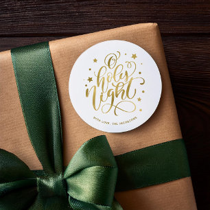 Modern Script O Holy Night Christmas Classic Round Sticker