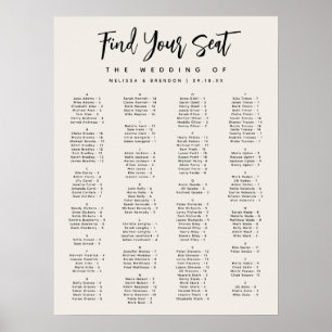 Modern Script Off-White Alphabetical Seating Chart