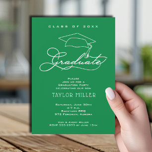 Modern Script on Bright Green Graduation Invitation