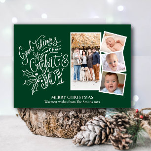 Modern Script on Green Good Tidings of Comfort Joy Holiday Card