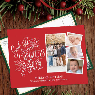 Modern Script on Red Good Tidings of Comfort & Joy Postcard