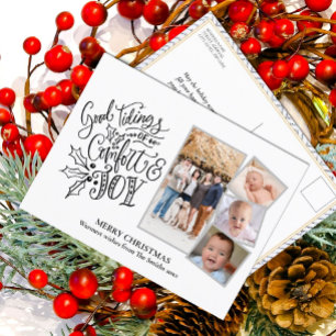 Modern Script on Silver Good Tiding of Comfort Joy Postcard