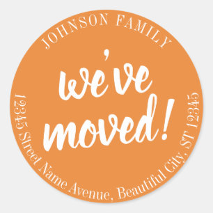 Modern Script Orange We've Moved New Address Classic Round Sticker