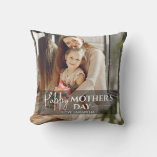 Modern Script Overlay 1 Photo Happy Mothers Day Throw Pillow