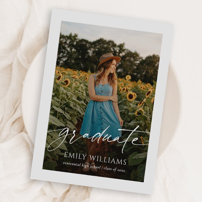 Modern Script Overlay Two Photo Graduation Announcement (Creator Uploaded)