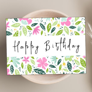 Modern Script Pastel Floral Elegant Happy Birthday Card