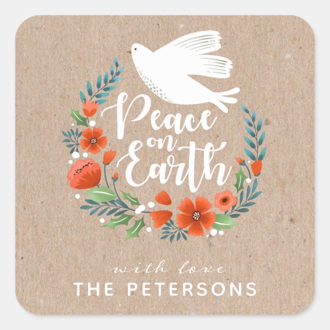 Modern Script Peace on Earth Christmas Square Sticker (Front)
