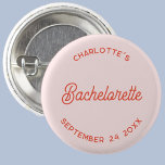 Modern Script Personalized Bachelorette Party 1 Inch Round Button<br><div class="desc">A modern chic typography design in orange and blush pink for your guests to celebrate a special bachelorette party in style.  Change the text to personalize.</div>