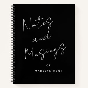 Modern Script Personalized Black & White Notebook