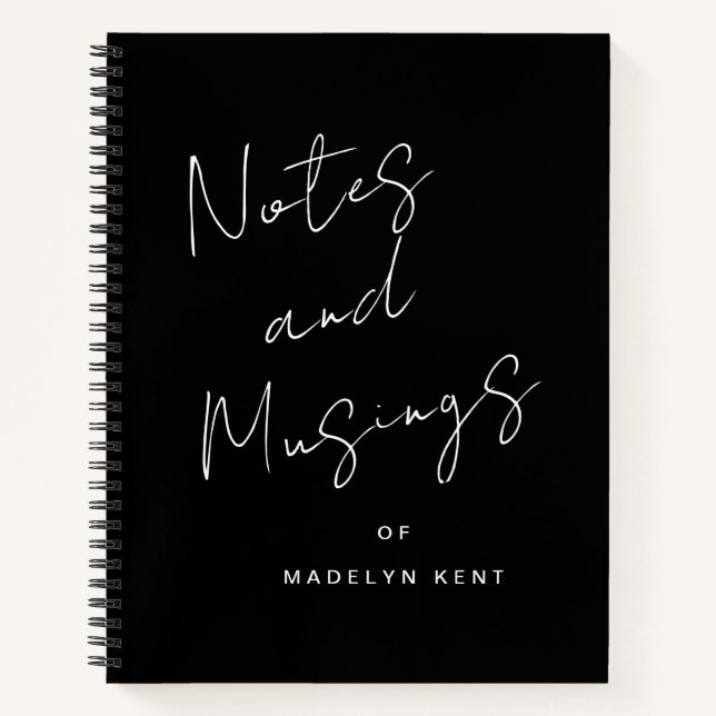 Modern Script Personalized Black & White Notebook (Front)