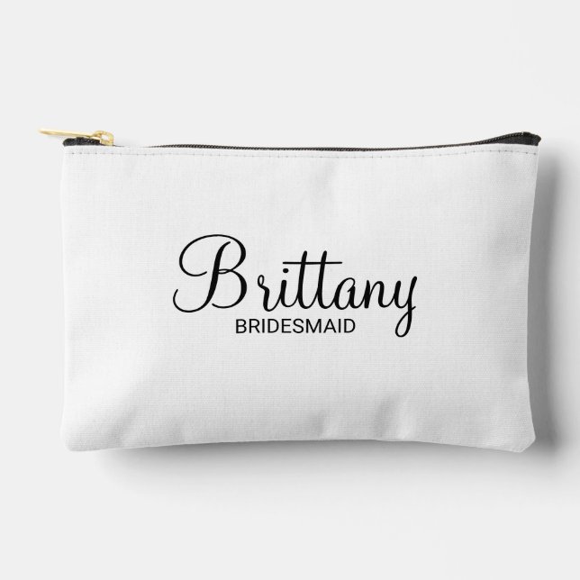 Modern Script Personalized Bridesmaid Accessory Pouch (Front)