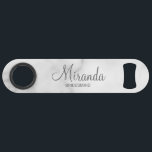 Modern Script Personalized Bridesmaid Bar Key<br><div class="desc">Personalized Bridesmaid Gifts featuring personalized bridesmaid's name in grey script font style with title in modern sans serif font style on white marble background. Also perfect for groomsman, best man, father of the bride, maid of honour, mother of the bride and more. Please note: The marble details are simulated in...</div>