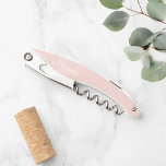 Modern Script Personalized Bridesmaid Corkscrew<br><div class="desc">Personalized Bridesmaid Gifts
featuring personalized bridesmaid's name in white script font style with title in modern sans serif font style on pink blush pink background.

Also perfect for maid of honour,  mother of the bride and more.</div>