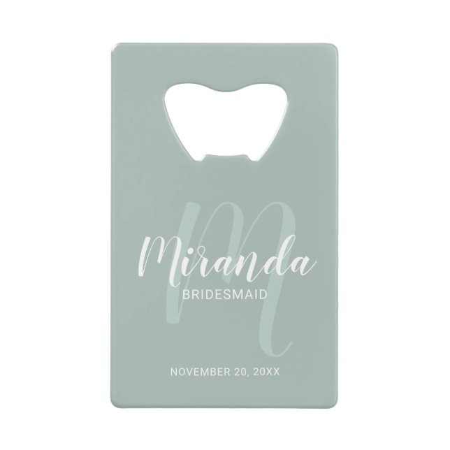Modern Script Personalized Bridesmaid Credit Card Bottle Opener (Front)