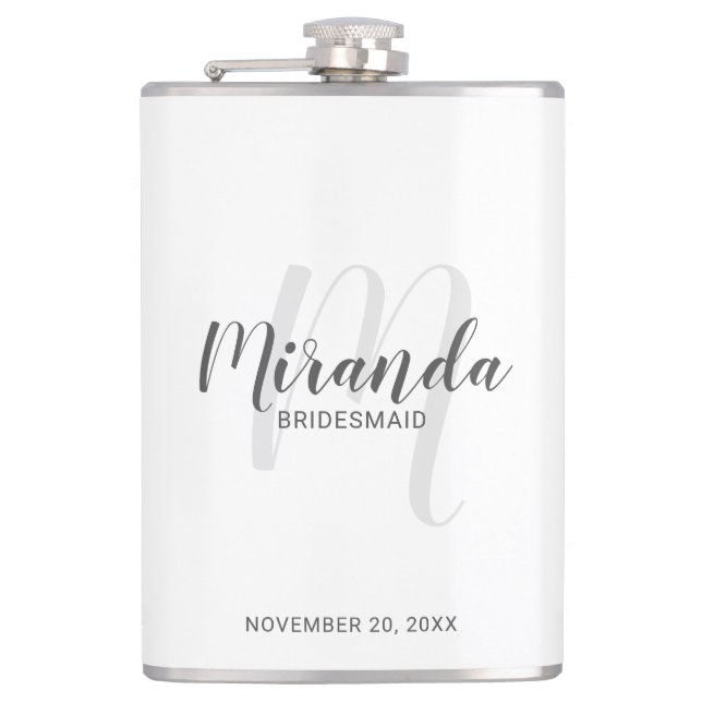 Modern Script Personalized Bridesmaid Flask (Front)