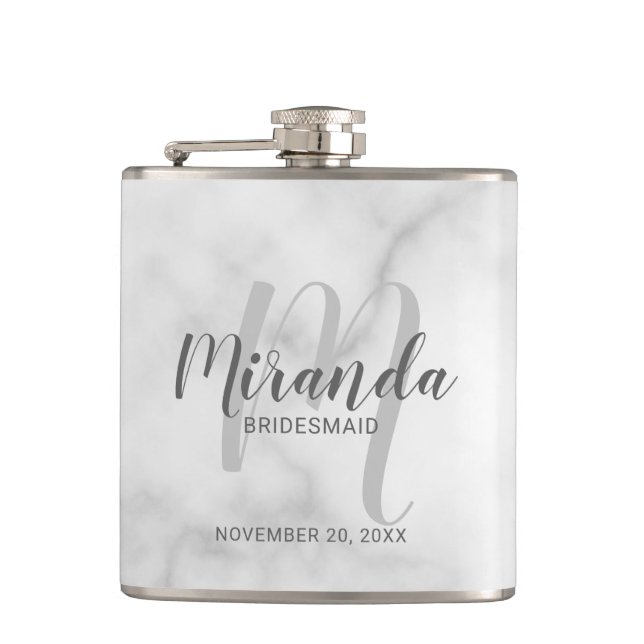 Modern Script Personalized Bridesmaid Flask (Front)