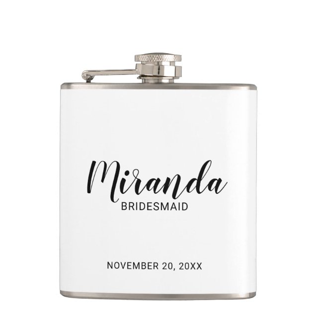 Modern Script Personalized Bridesmaid Flask (Front)