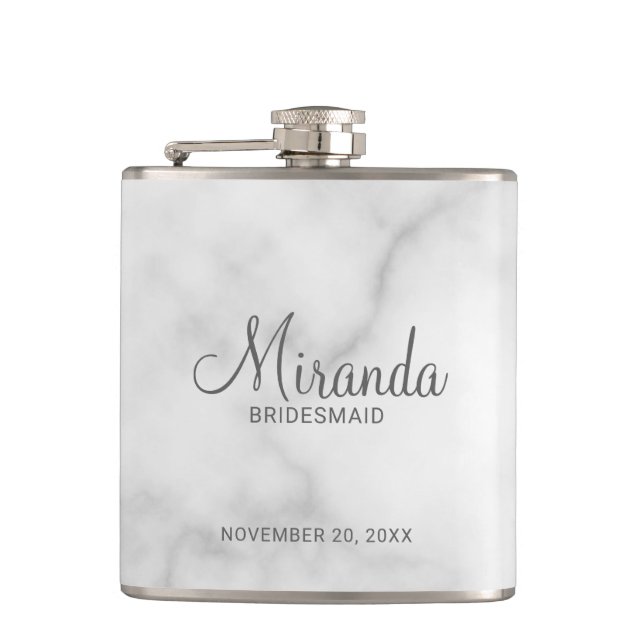 Modern Script Personalized Bridesmaid Flask (Front)