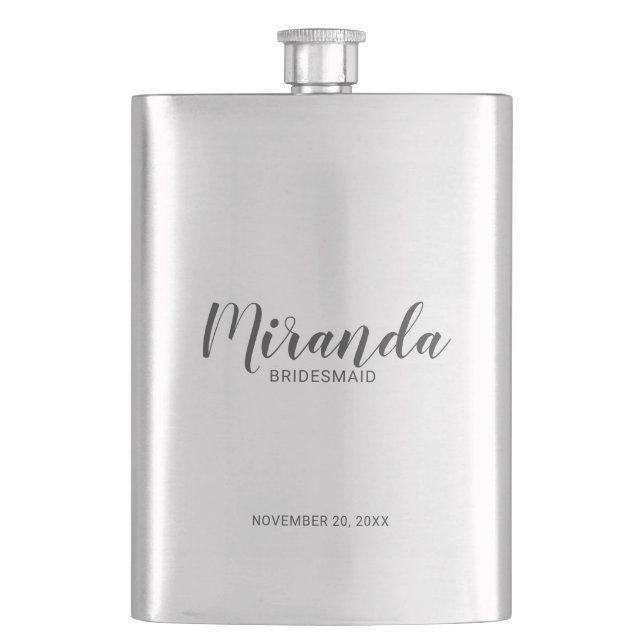 Modern Script Personalized Bridesmaid Hip Flask (Front)