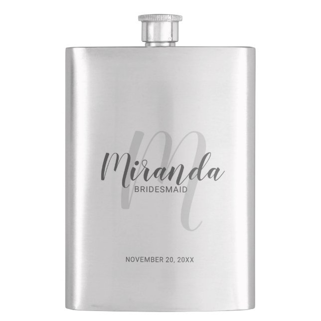 Modern Script Personalized Bridesmaid Hip Flask (Front)