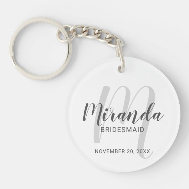 Modern Script Personalized Bridesmaid Keychain (Front)