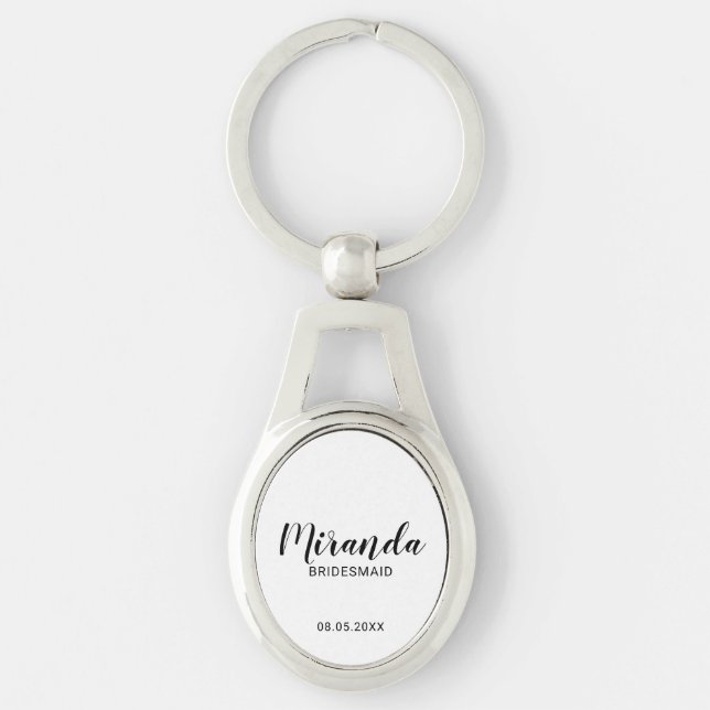 Modern Script Personalized Bridesmaid Keychain (Front)