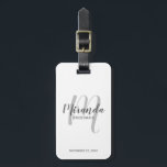 Modern Script Personalized Bridesmaid Luggage Tag<br><div class="desc">Add a personal touch to your wedding with personalized bridesmaid luggage tag. This luggage tag features personalized bridesmaid's name in grey modern script font style and monogram in light grey modern script font style as background with title and wedding date in grey modern sans serif font style on white background....</div>