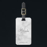 Modern Script Personalized Bridesmaid Luggage Tag<br><div class="desc">Add a personal touch to your wedding with personalized bridesmaid luggage tag. This luggage tag features personalized bridesmaid's name in grey modern script font style with title and wedding date in grey modern sans serif font style on white marble background. Also perfect for maid of honour, mother of the bride...</div>