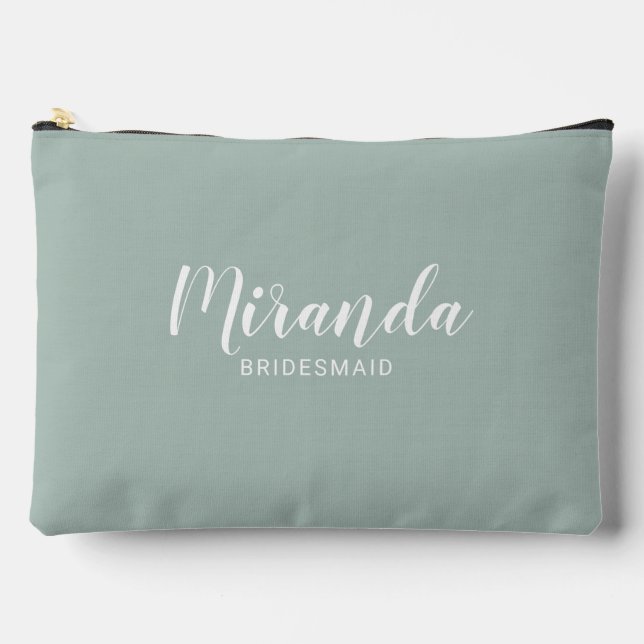 Modern Script Personalized Bridesmaid Name Accessory Pouch (Front)
