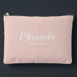 Modern Script Personalized Bridesmaid Name Accessory Pouch<br><div class="desc">Modern Script Personalized Bridesmaid Gift
featuring personalized bridesmaid's name in white modern script font style with title and wedding date in modern sans serif font style on blush pink background.

Also perfect for maid of honour,  flower girl,  mother of the bride and more.</div>