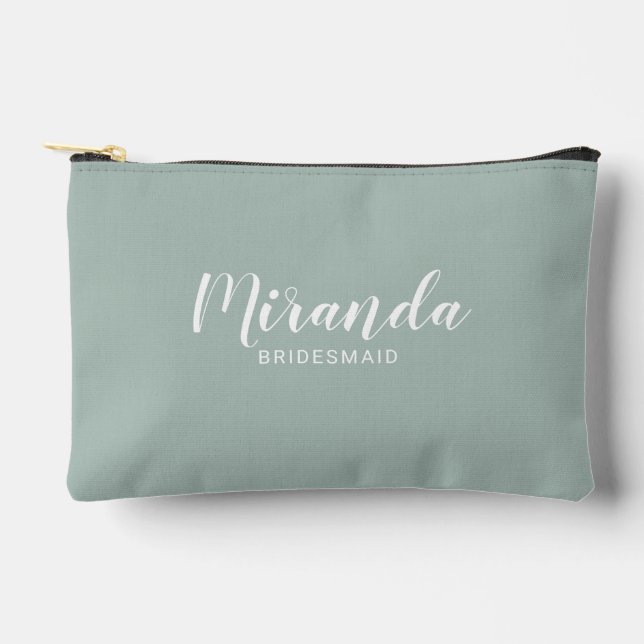 Modern Script Personalized Bridesmaid Name Accessory Pouch (Front)
