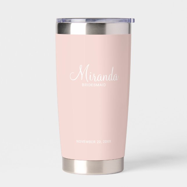 Modern Script Personalized Bridesmaid Name Insulated Tumbler (Left)