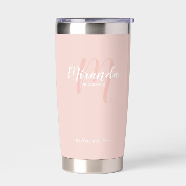 Modern Script Personalized Bridesmaid Name Insulated Tumbler (Left)