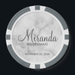 Modern Script Personalized Bridesmaid Poker Chips<br><div class="desc">Add a personal touch to your wedding with personalized bridesmaid poker chips. This design features personalized bridesmaid's name in grey modern script font style with title and wedding date in grey modern sans serif font style on white marble background. Also perfect for maid of honour, mother of the bride and...</div>