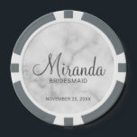 Modern Script Personalized Bridesmaid Poker Chips<br><div class="desc">Add a personal touch to your wedding with personalized bridesmaid poker chips. This design features personalized bridesmaid's name in grey modern script font style with title and wedding date in grey modern sans serif font style on white marble background. Also perfect for maid of honour, mother of the bride and...</div>