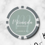 Modern Script Personalized Bridesmaid Poker Chips<br><div class="desc">Add a personal touch to your wedding with personalized bridesmaid poker chips. This design features personalized bridesmaid's name in white modern script font style and monogram in sage green modern script font style as background with title and wedding date in white modern sans serif font style on sage green background....</div>