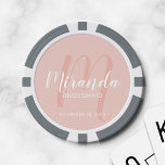 Modern Script Personalized Bridesmaid Poker Chips<br><div class="desc">Add a personal touch to your wedding with personalized bridesmaid poker chips. This design features personalized bridesmaid's name in white modern script font style and monogram in blush pink modern script font style as background with title and wedding date in white modern sans serif font style on blush pink background....</div>