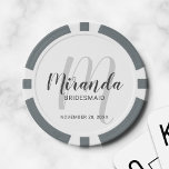 Modern Script Personalized Bridesmaid Poker Chips<br><div class="desc">Add a personal touch to your wedding with personalized bridesmaid poker chips. This design features personalized bridesmaid's name in grey modern script font style and monogram in light grey modern script font style as background with title and wedding date in grey modern sans serif font style on white background. Also...</div>