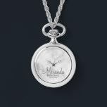 Modern Script Personalized Bridesmaid Watch<br><div class="desc">Add a personal touch to your wedding with personalized bridesmaid gift. This design features personalized bridesmaid's name in grey modern script font style with title and wedding date in grey modern sans serif font style on white marble background. Also perfect for maid of honour, mother of the bride and more....</div>