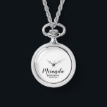 Modern Script Personalized Bridesmaid Watch<br><div class="desc">Add a personal touch to your wedding with personalized bridesmaid gift.
This design features personalized bridesmaid's name in black modern script font style with title and wedding date in black modern sans serif font style on white background.
Also perfect for maid of honour, mother of the bride and more.</div>