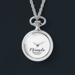 Modern Script Personalized Bridesmaid Watch<br><div class="desc">Add a personal touch to your wedding with personalized bridesmaid gift.
This design features personalized bridesmaid's name in black modern script font style with title and wedding date in black modern sans serif font style on white background.

Also perfect for maid of honour,  mother of the bride and more.</div>