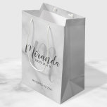 Modern Script Personalized Bridesmaid White Marble Medium Gift Bag<br><div class="desc">Personalized Bridesmaids Gift Bag featuring personalized bridesmaid's name in grey modern script font style and monogram in light grey modern script font style as background with title and wedding date in grey modern sans serif font style on white marble background. Also perfect for groomsman, best man, ring bearer, father of...</div>