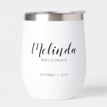Modern Script Personalized Bridesmaids<br><div class="desc">Modern Script Personalized Bridesmaids Can Glass
featuring personalized bridesmaid's name in black modern script font style with title and wedding date in modern sans serif font style on white background.

Also perfect for Maid of Honour,  Flower Girl,  Mother of the Bride,  Groomsmen,  Best man and more.</div>
