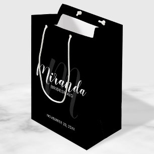 Modern Script Personalized Bridesmaids Black Medium Gift Bag