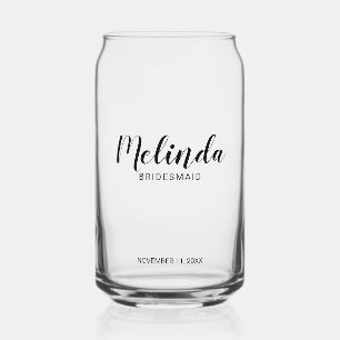Modern Script Personalized Bridesmaids Can Glass